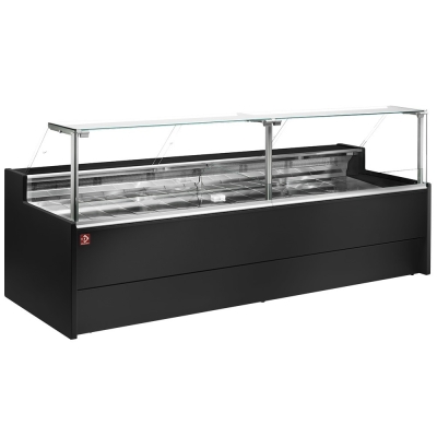 Comptoir vitrine réfrigéré à vitre droite 90° sur pistons, ventilé, avec réserve - NOIR VZ20/B5-VR2